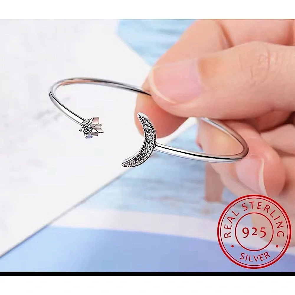 NEW Dainty‎ Moon & Star 925 Sterling Silver Bracelet